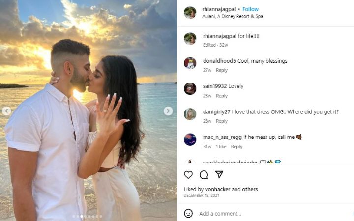Rhianna Jagpal posting about her engagement with Marcus Sandhu. 